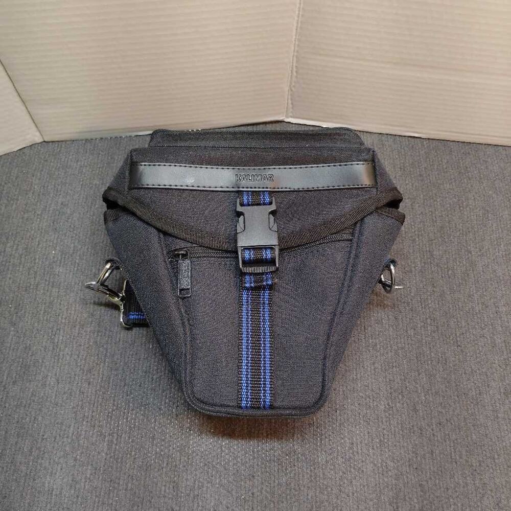 Kalimar Camera Bag Black Padded Case Blue Strap Adjustable Shoulder Bag